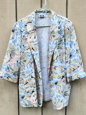 ACT III Vintage 80's Blazer Floral Open Front Jacket Pastel Tropical Coastal